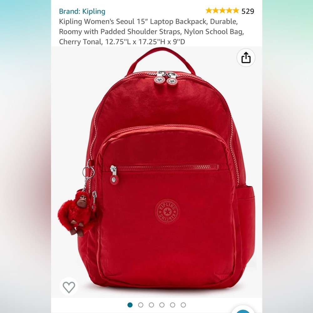 Kipling Seoul 15” Laptop Backpack, Roomy with Padded Shoulder Straps,NylonCherry